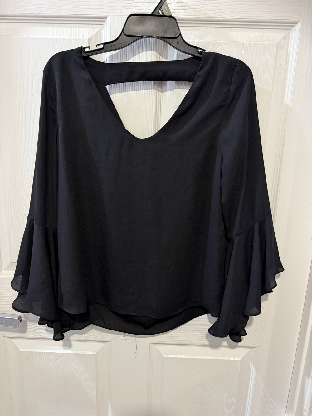 My Michelle Black V-Neck Chiffon Bell Sleeve Blouse
